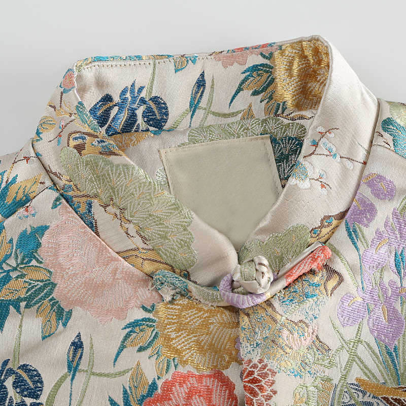 Giacca da uomo a maniche lunghe con bottoni a rana, motivo : Buddha Stones Mandarin Duck Peony Flower e tasche - image 3