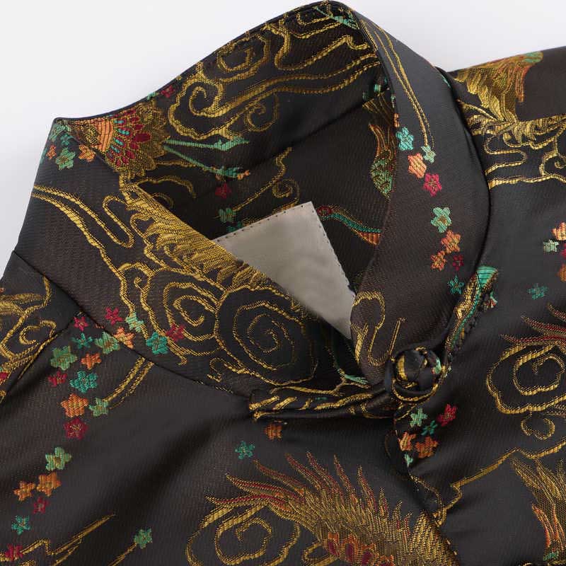 Giacca da uomo a maniche lunghe con tasche, bottoni a rana, Buddha Stones colorate, fenice, nuvole di buon auspicio - image 5