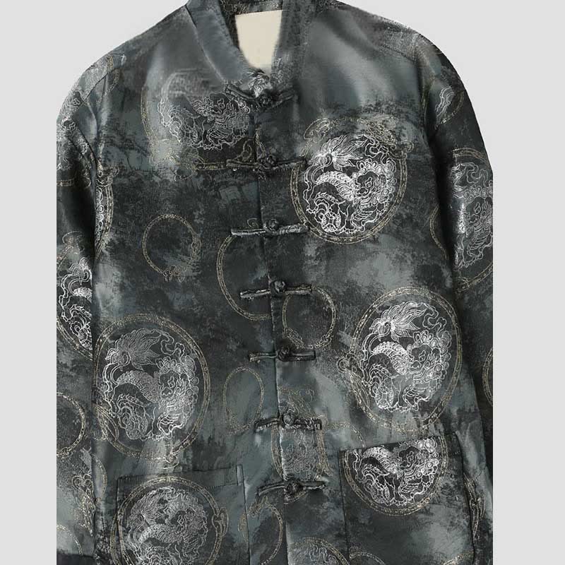 Giacca da uomo a maniche lunghe con bottoni a forma di rana e tasche, motivo Buddha Stones Kirin Mountains - image 2