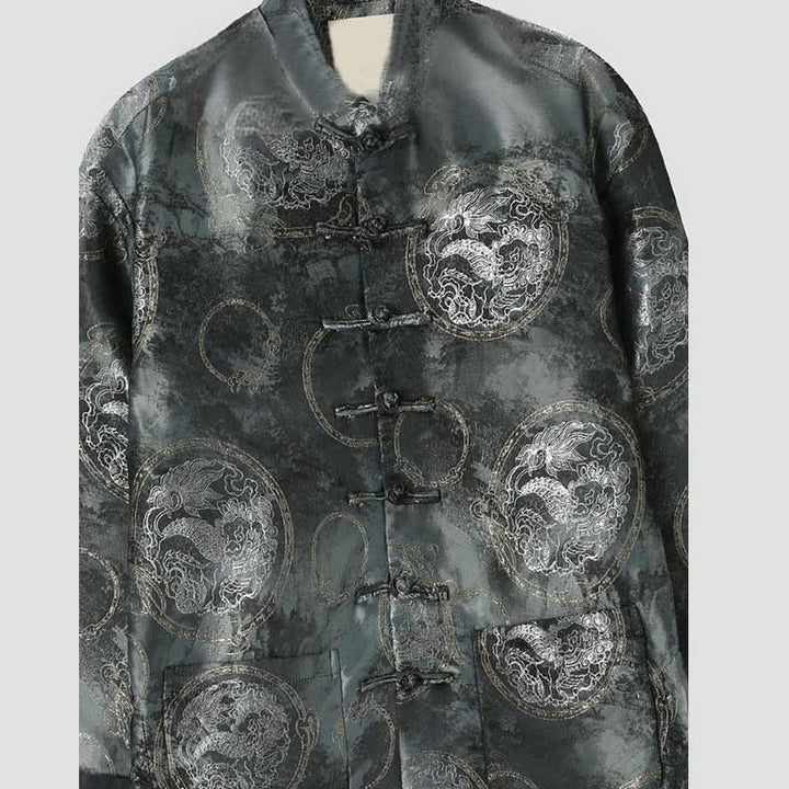 Giacca da uomo a maniche lunghe con bottoni a forma di rana e tasche, motivo Buddha Stones Kirin Mountains - image 2