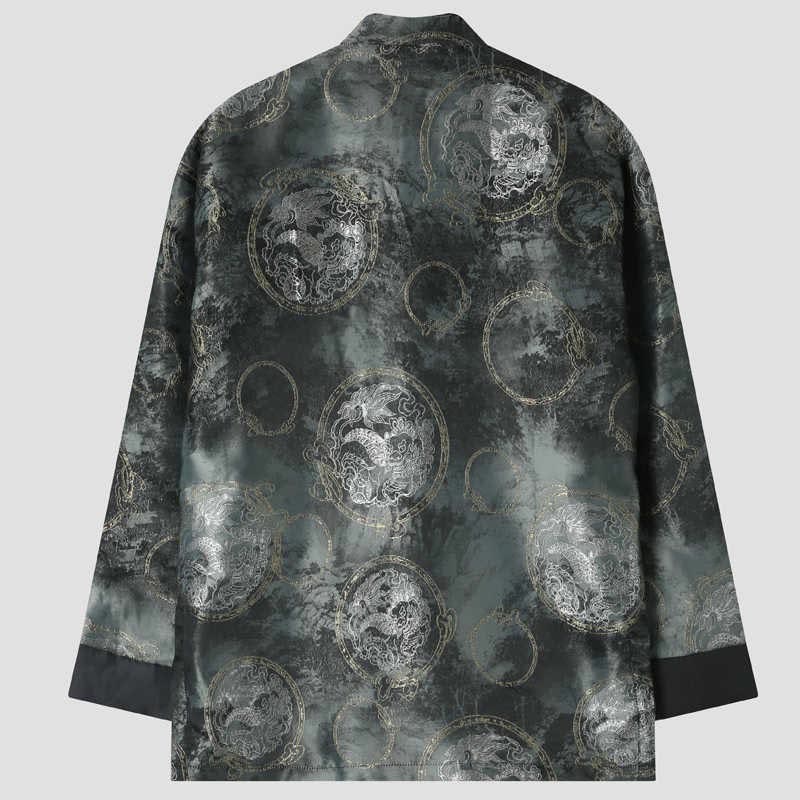 Giacca da uomo a maniche lunghe con bottoni a forma di rana e tasche, motivo Buddha Stones Kirin Mountains - image 1