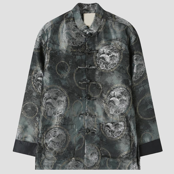 Giacca da uomo a maniche lunghe con bottoni a forma di rana e tasche, motivo Buddha Stones Kirin Mountains - Grigio - US/UK/AU44, EU54 (4XL) - image 0