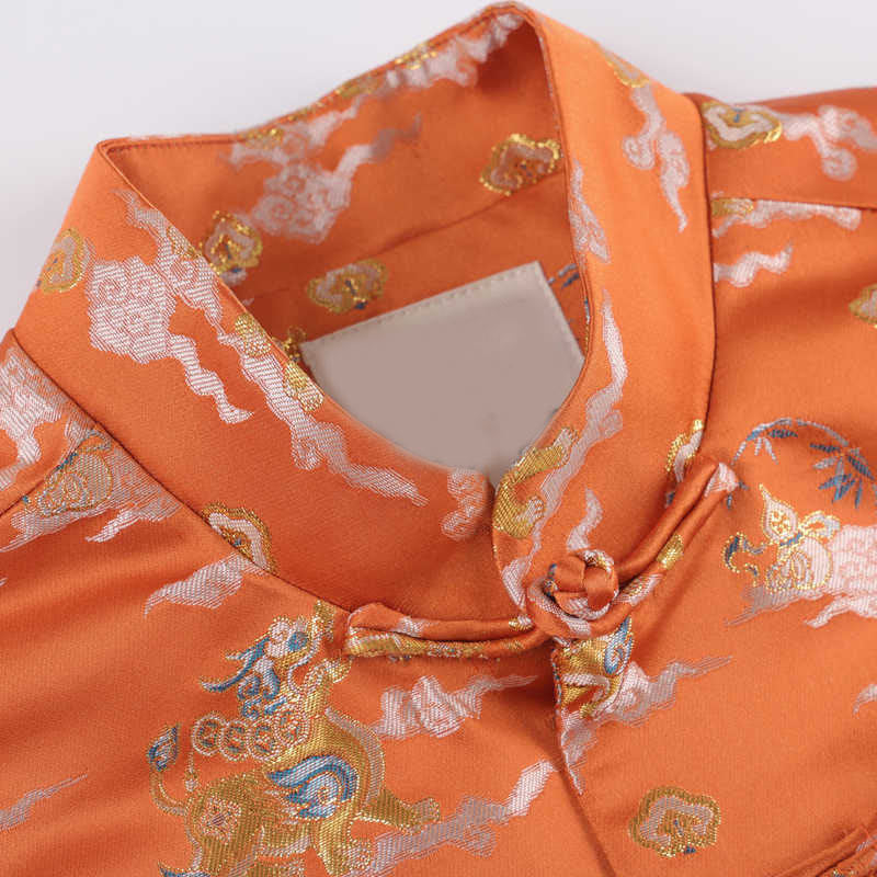 Giacca da uomo a maniche lunghe con tasche, bottoni a rana , Buddha Stones arancioni, nuvole di buon auspicio, Kirin - image 4