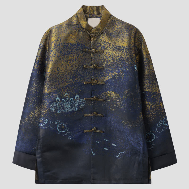 Giacca da uomo a maniche lunghe con bottoni a rana, tasche e motivo Buddha Stones Golden Desert Blue Flowers - SteelBlue - US/UK/AU44, EU54 (4XL) - image 0