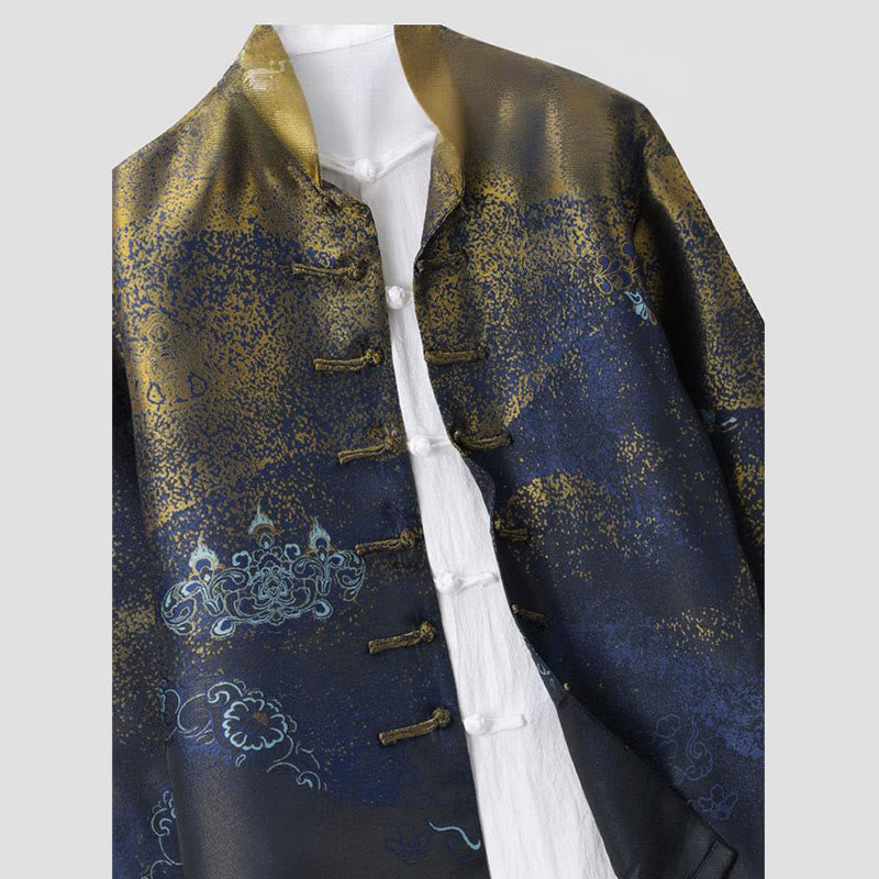 Giacca da uomo a maniche lunghe con bottoni a rana, tasche e motivo Buddha Stones Golden Desert Blue Flowers - image 3