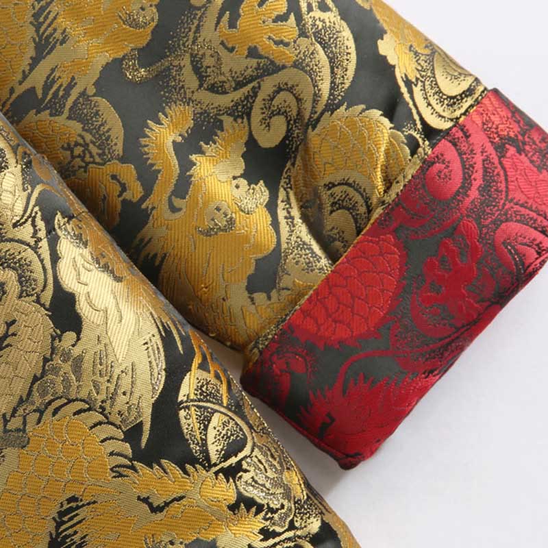Giacca da uomo a maniche lunghe con tasche, motivo drago invernale in jacquard con bottoni a rana Buddha Stones - image 9