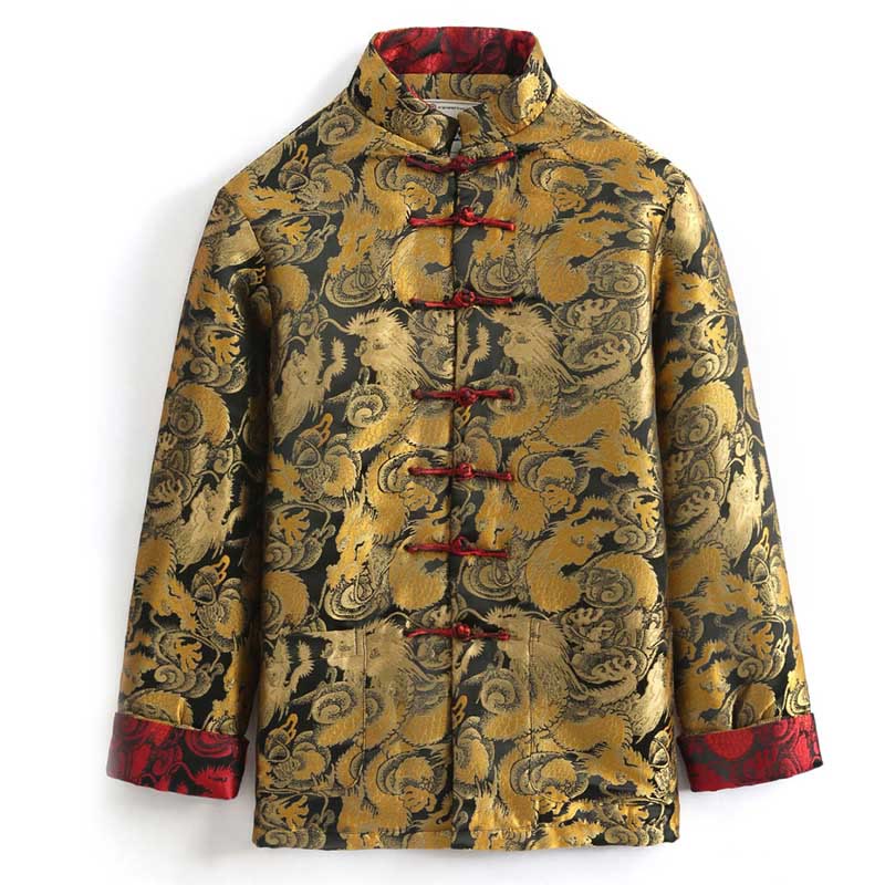 Giacca da uomo a maniche lunghe con tasche, motivo drago invernale in jacquard con bottoni a rana Buddha Stones - image 1