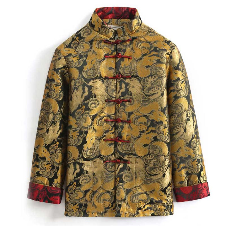 Giacca da uomo a maniche lunghe con tasche, motivo drago invernale in jacquard con bottoni a rana Buddha Stones - image 1