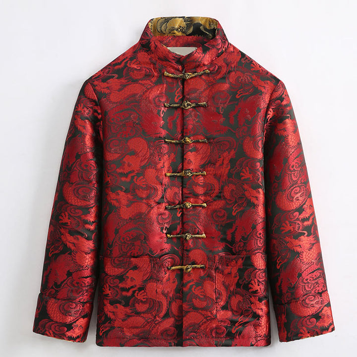 Giacca da uomo a maniche lunghe con tasche, motivo drago invernale in jacquard con bottoni a rana Buddha Stones - image 14
