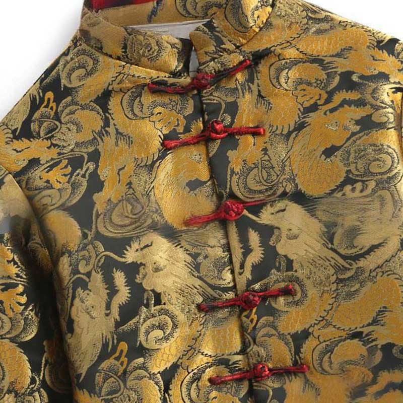 Giacca da uomo a maniche lunghe con tasche, motivo drago invernale in jacquard con bottoni a rana Buddha Stones - image 3