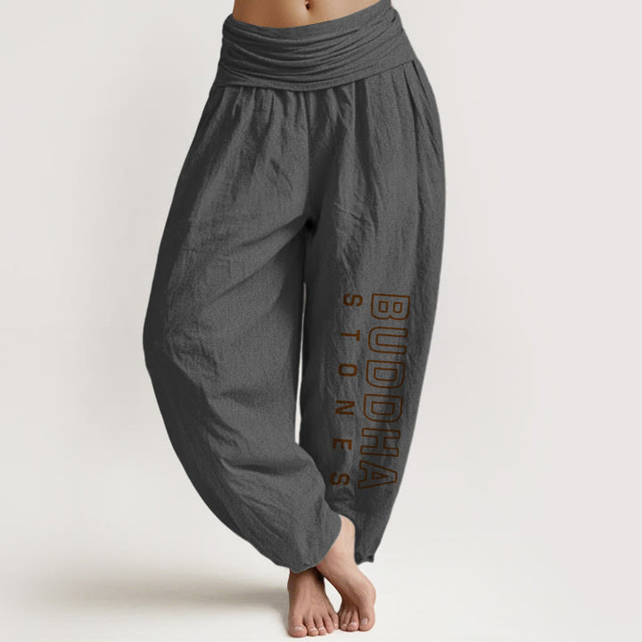 Pantaloni harem da donna in cotone puro tinta unita con scritta " Buddha Stones " Buddha Stones vita elastica - Grigio tenue - US22, UK/AU26, EU54 (6XL) - image 11