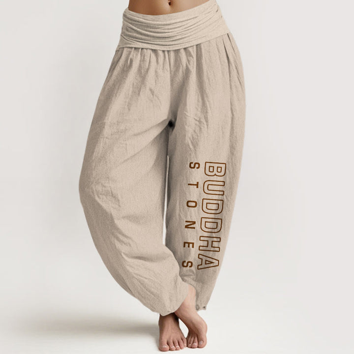 Pantaloni harem da donna in cotone puro tinta unita con scritta " Buddha Stones " Buddha Stones vita elastica - Tan - US22, UK/AU26, EU54 (6XL) - image 0