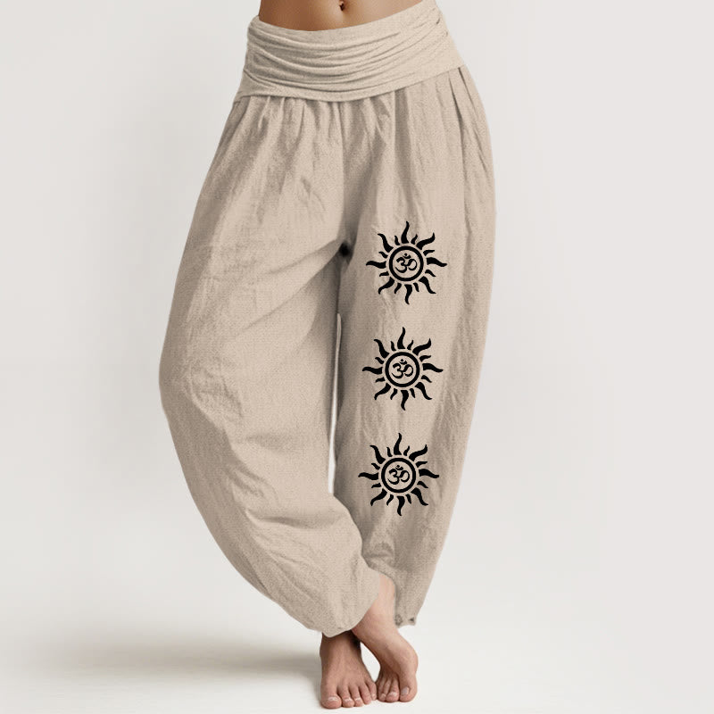 Pantaloni harem da donna con elastico in vita, in puro cotone, con Buddha Stones , modello Sun Om - Tan - US22, UK/AU26, EU54 (6XL) - image 14