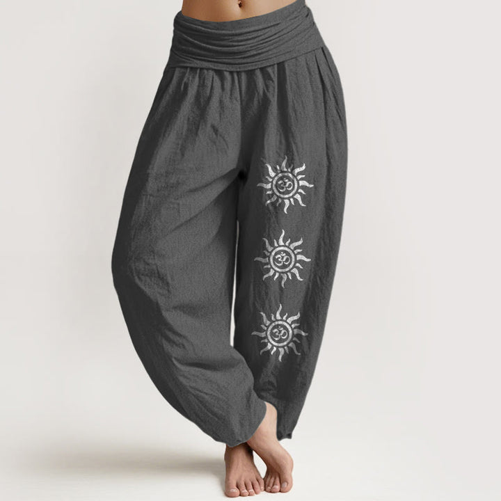Pantaloni harem da donna con elastico in vita, in puro cotone, con Buddha Stones , modello Sun Om - Grigio tenue - US22, UK/AU26, EU54 (6XL) - image 11