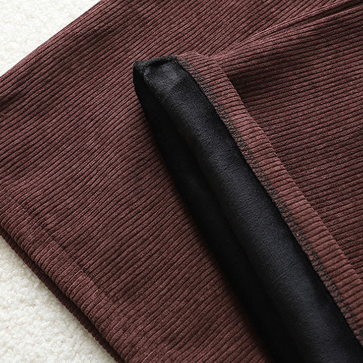 Pantaloni da donna in velluto a coste di cotone con tasche e gamba larga, foderati in pile, a vita alta, con Buddha Stones - image 8