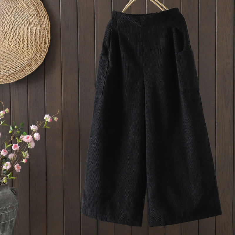 Pantaloni da donna in velluto a coste di cotone con tasche e gamba larga, foderati in pile, a vita alta, con Buddha Stones - Nero - US8-10, UK/AU12-14, EU40-42 (2XL) - image 10