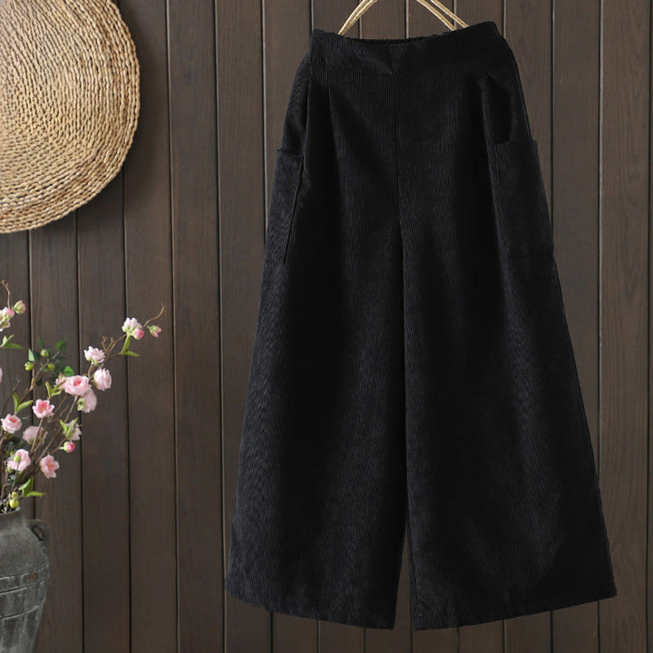 Pantaloni da donna in velluto a coste di cotone con tasche e gamba larga, foderati in pile, a vita alta, con Buddha Stones - Nero - US8-10, UK/AU12-14, EU40-42 (2XL) - image 10