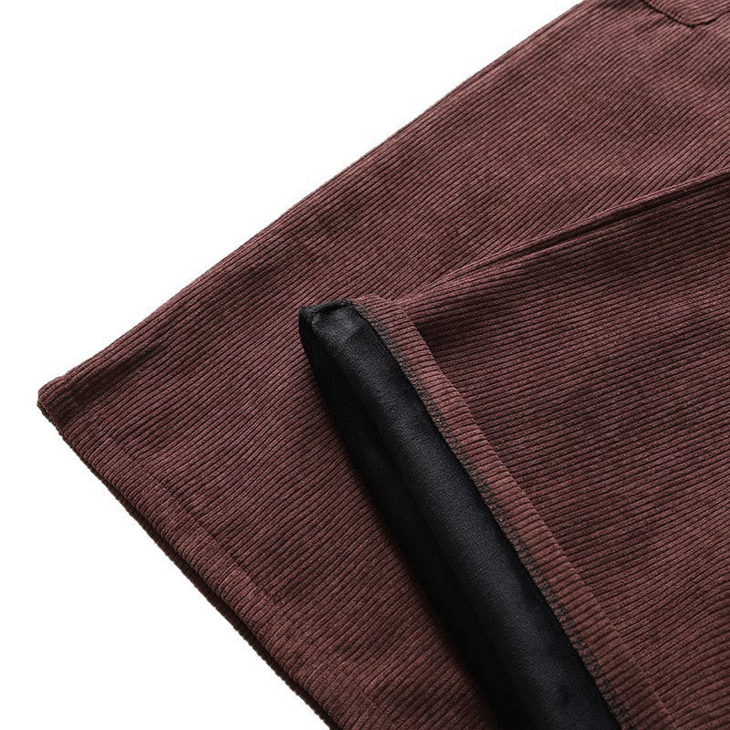 Pantaloni da donna in velluto a coste di cotone con tasche e gamba larga, foderati in pile, a vita alta, con Buddha Stones - image 9