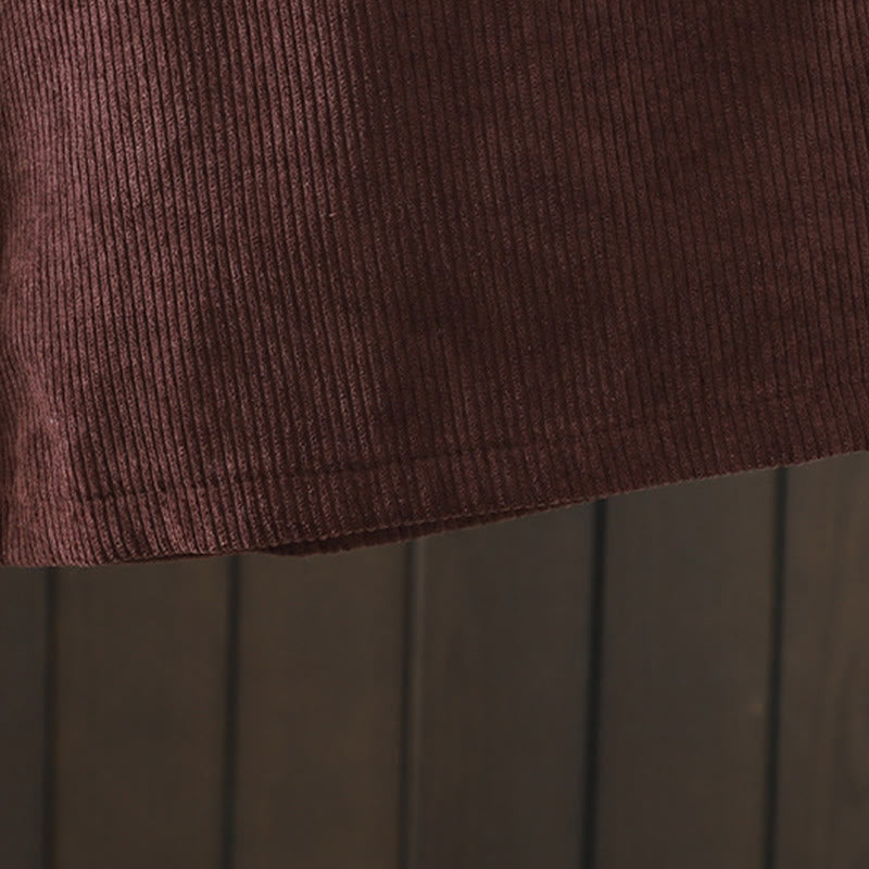 Pantaloni da donna in velluto a coste di cotone con tasche e gamba larga, foderati in pile, a vita alta, con Buddha Stones - image 7