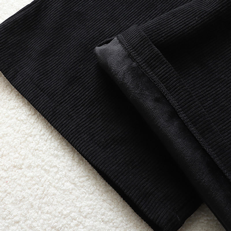 Pantaloni da donna in velluto a coste di cotone con tasche e gamba larga, foderati in pile, a vita alta, con Buddha Stones - image 15