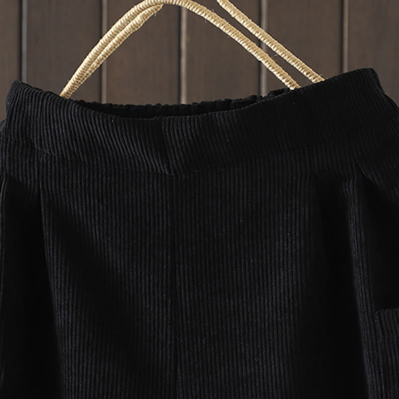 Pantaloni da donna in velluto a coste di cotone con tasche e gamba larga, foderati in pile, a vita alta, con Buddha Stones - image 11