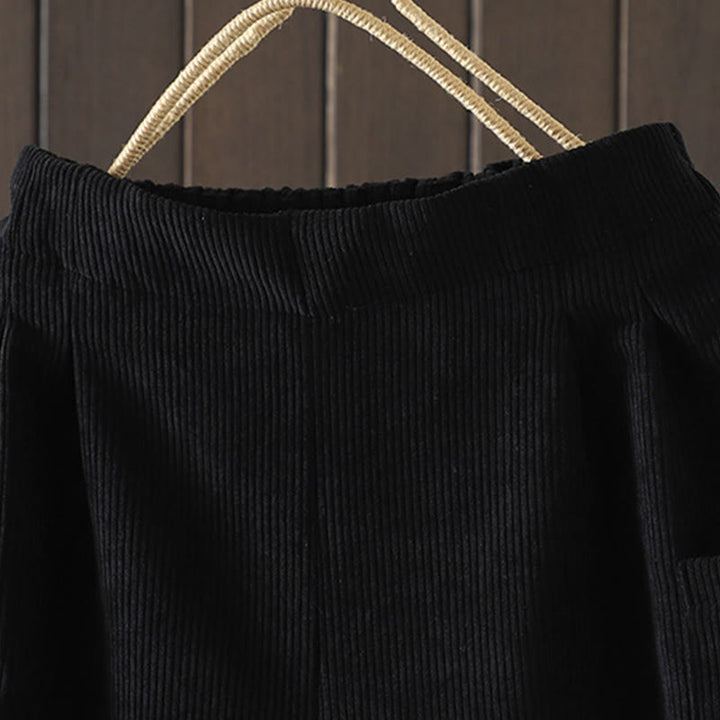 Pantaloni da donna in velluto a coste di cotone con tasche e gamba larga, foderati in pile, a vita alta, con Buddha Stones - image 11