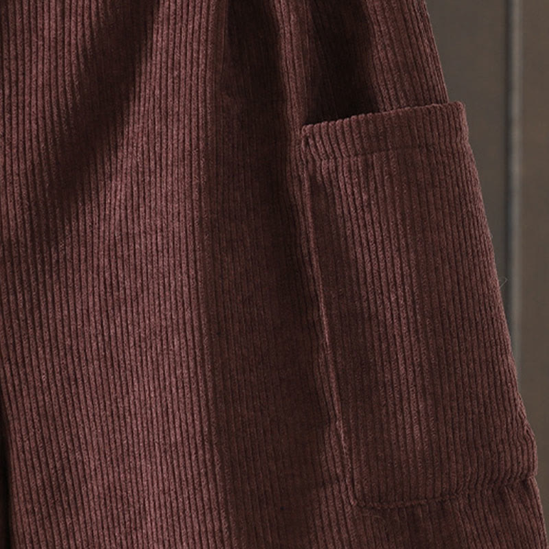 Pantaloni da donna in velluto a coste di cotone con tasche e gamba larga, foderati in pile, a vita alta, con Buddha Stones - image 5