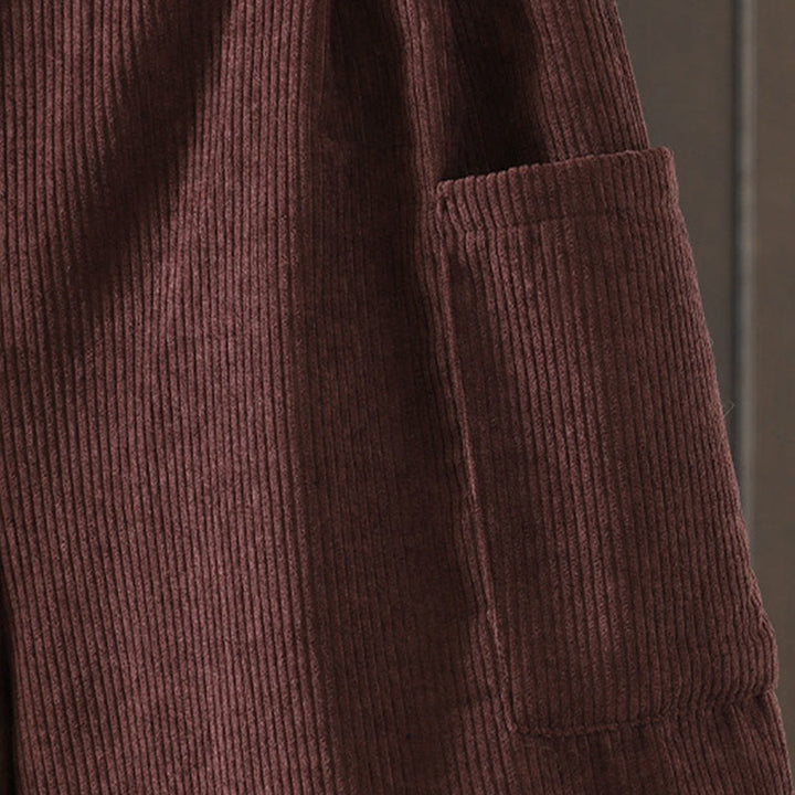 Pantaloni da donna in velluto a coste di cotone con tasche e gamba larga, foderati in pile, a vita alta, con Buddha Stones - image 5