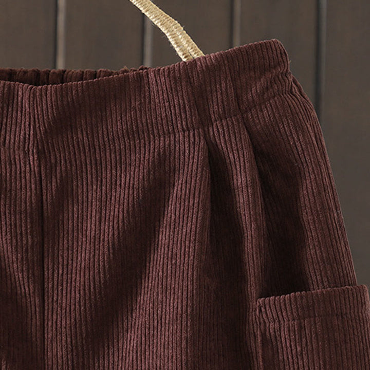 Pantaloni da donna in velluto a coste di cotone con tasche e gamba larga, foderati in pile, a vita alta, con Buddha Stones - image 4