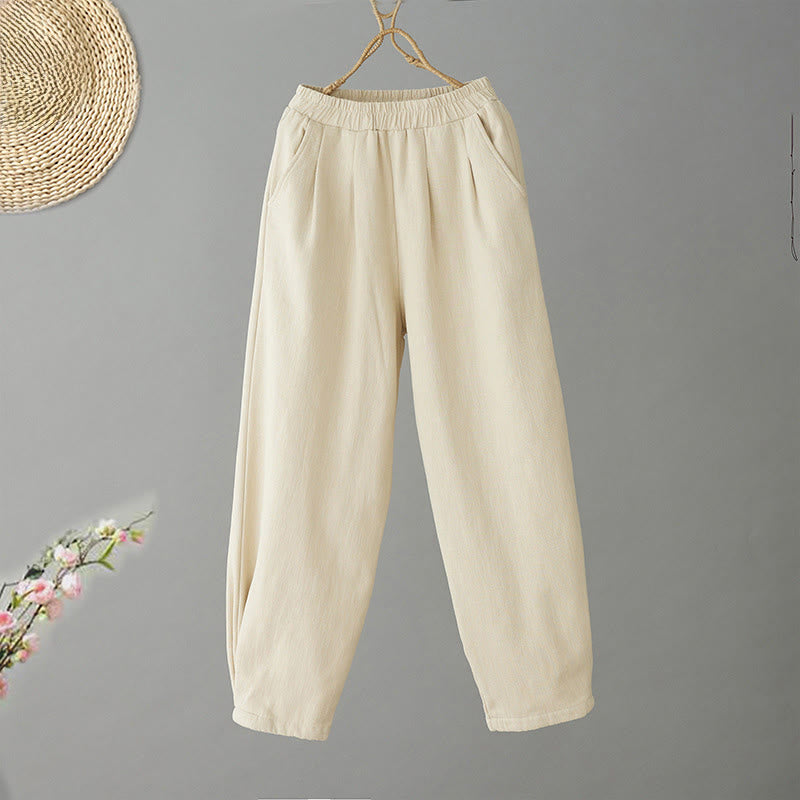 Pantaloni invernali da donna Buddha Stones in pile termico di cotone con tasche e lunghezza alla caviglia - Verga d'oro chiaraGiallo - US8-10, UK/AU12-14, EU40-42 (2XL) - image 0