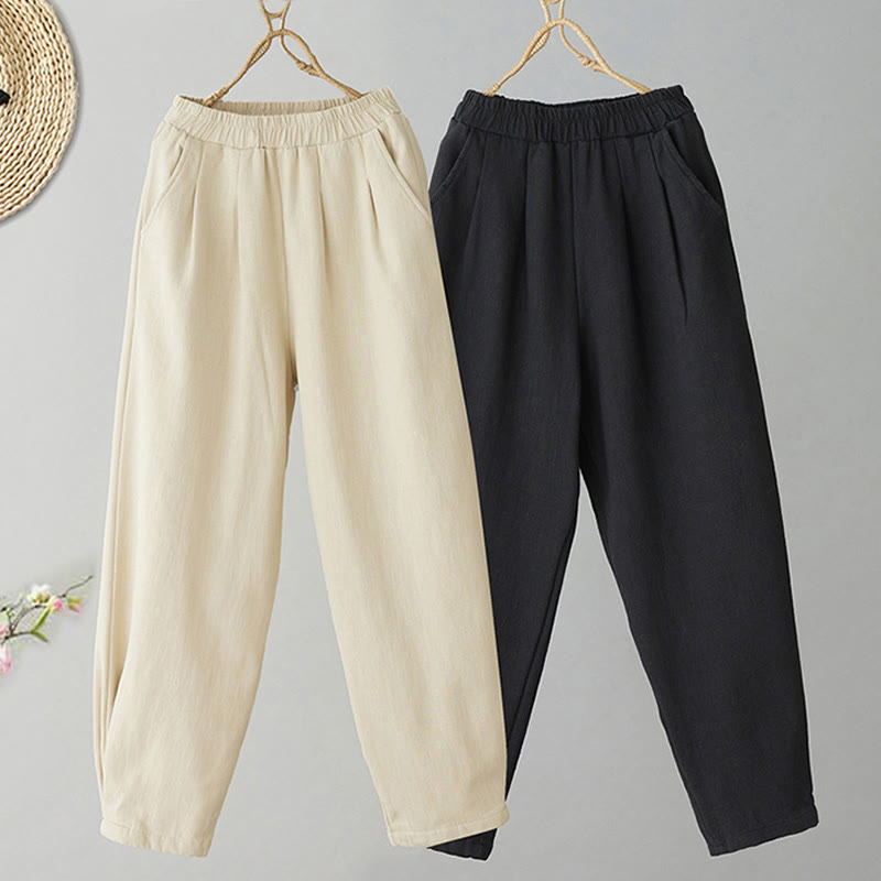 Pantaloni invernali da donna Buddha Stones in pile termico di cotone con tasche e lunghezza alla caviglia - image 11