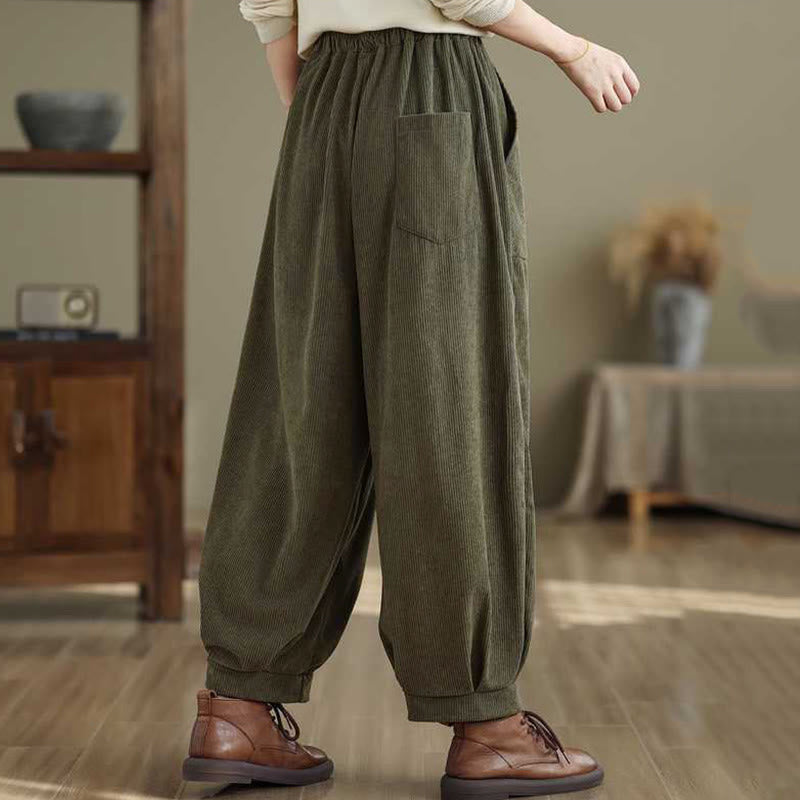 Pantaloni harem da donna in velluto a coste con tasche, modello semplice, tinta unita invernale, lunghezza alla caviglia , Buddha Stones - image 5