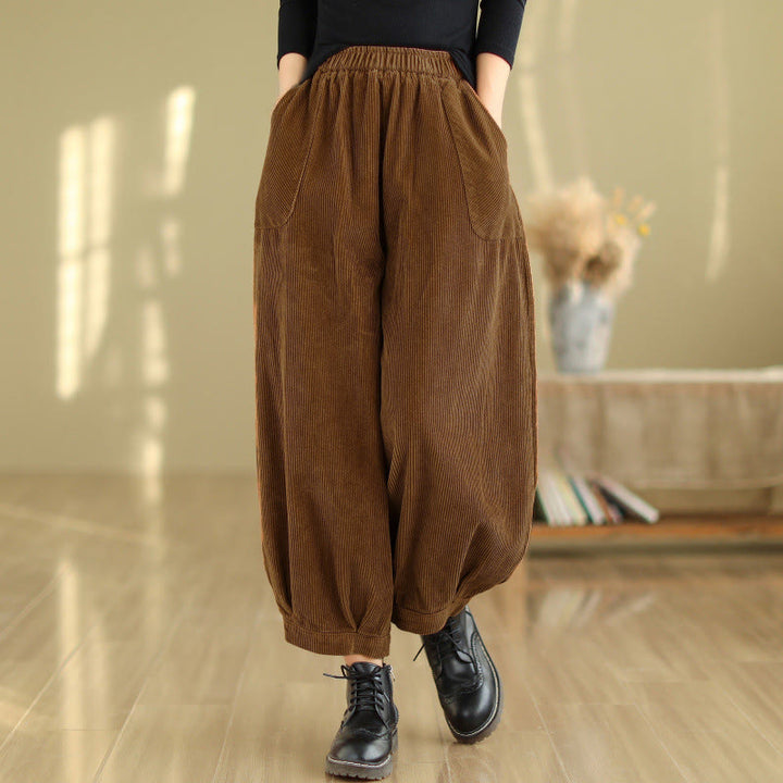 Pantaloni harem da donna in velluto a coste con tasche e elastico in vita, modello Buddha Stones - Marrone sella - US8-10, UK/AU12-14, EU40-42 (2XL) - image 0