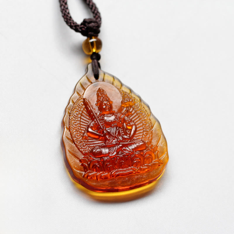Collana con ciondolo a forma di foglia, in cristallo Liuli, con Buddha Stones , zodiaco cinese, Buddha natale, protezione - Bodhisattva del Bue/Tigre-Vuoto - image 1
