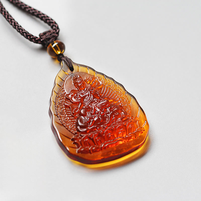 Collana con ciondolo a forma di foglia, in cristallo Liuli, con Buddha Stones , zodiaco cinese, Buddha natale, protezione - Drago/Serpente-Samantabhadra Bodhisattva - image 3