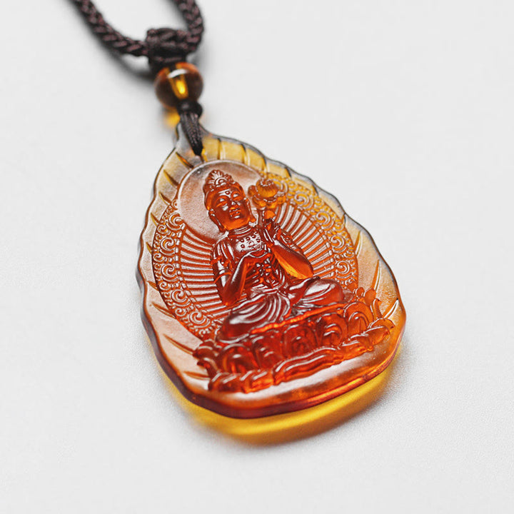 Collana con ciondolo a forma di foglia, in cristallo Liuli, con Buddha Stones , zodiaco cinese, Buddha natale, protezione - Cavallo-Mahasattva Bodhisattva - image 4