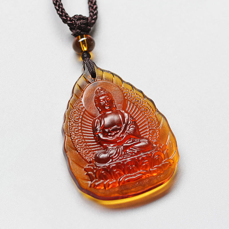 Collana con ciondolo a forma di foglia, in cristallo Liuli, con Buddha Stones , zodiaco cinese, Buddha natale, protezione - Capra/Scimmia-Tathagata - image 9