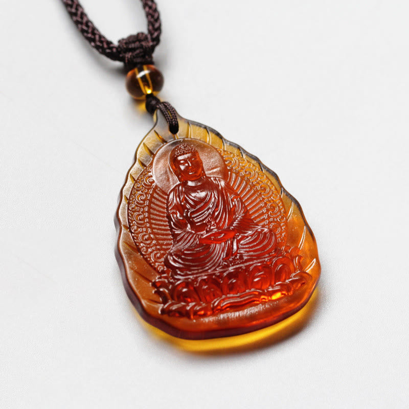 Collana con ciondolo a forma di foglia, in cristallo Liuli, con Buddha Stones , zodiaco cinese, Buddha natale, protezione - Cane/Maiale-Buddha Amitabha - image 11