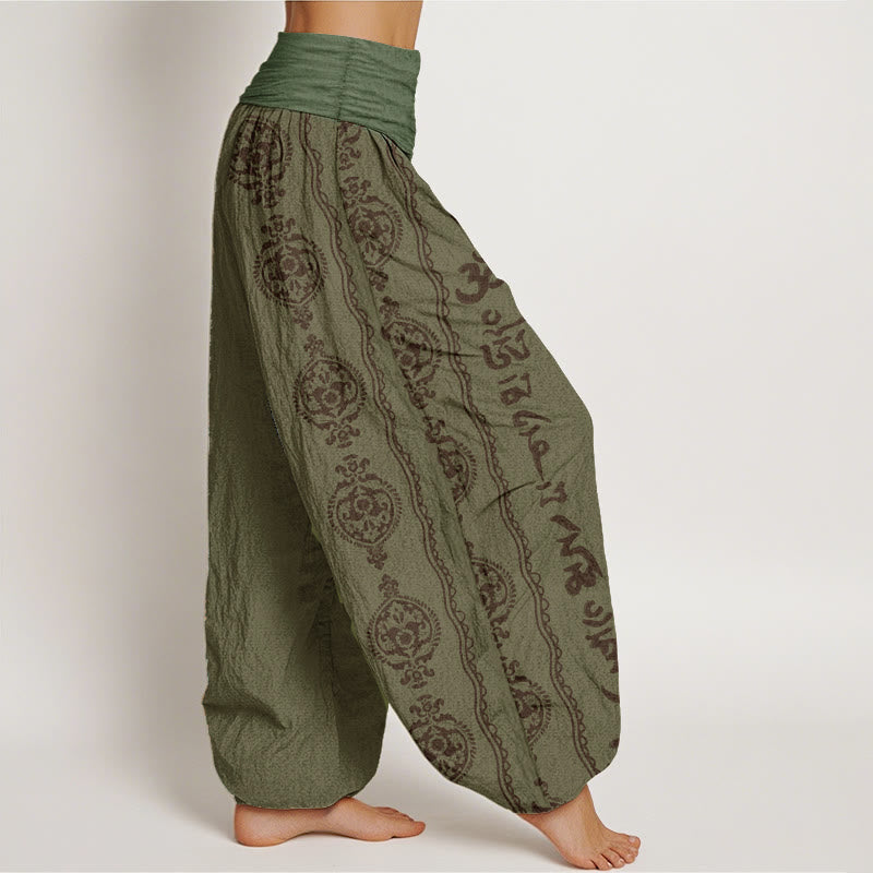 Pantaloni harem da donna con elastico in vita, in puro cotone, con motivo mandala Om Mani Padme Hum Buddha Stones - image 6