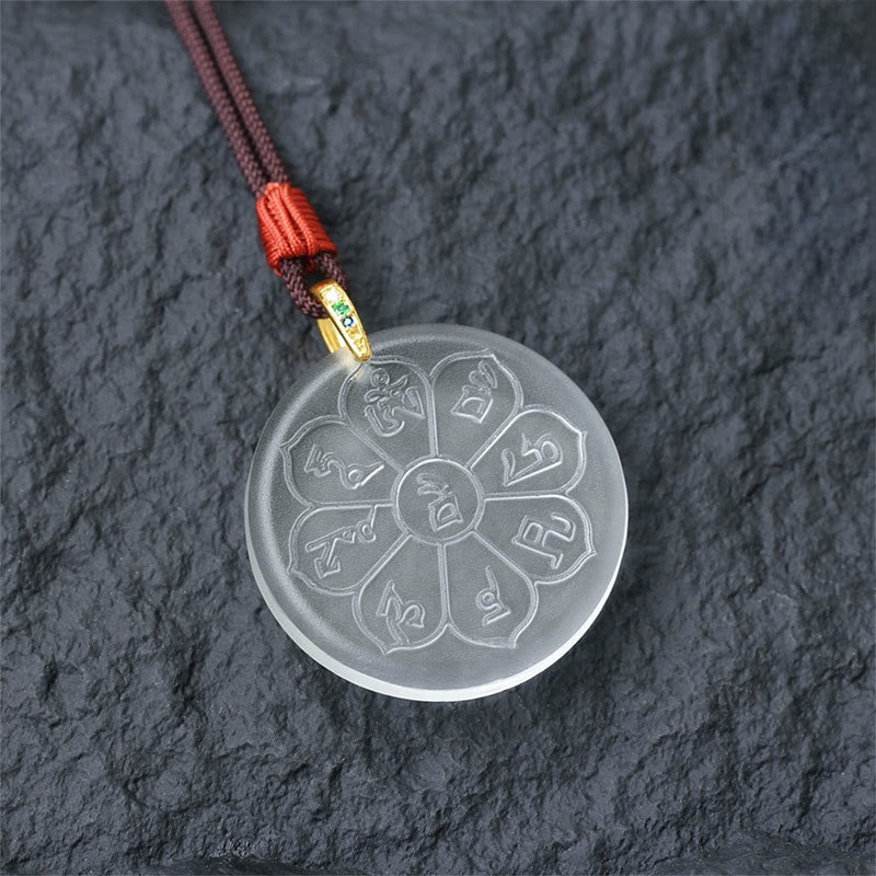 Buddha Stones con ciondolo a forma di otto petali, in cristallo di Liuli, con mantra del dio della ricchezza e dell'abbondanza - Mantra del Dio della Ricchezza di Cristallo Liuli - Bianco - image 4