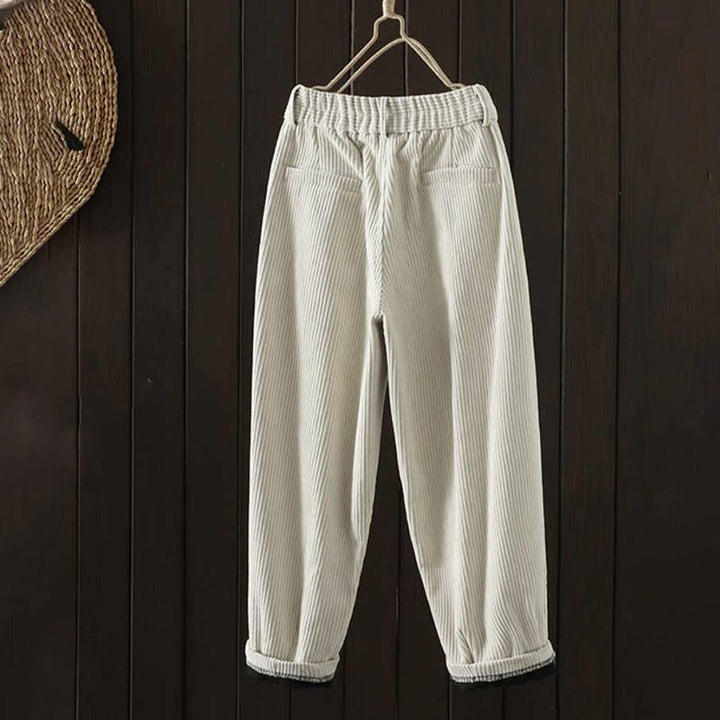 Pantaloni harem invernali da donna in velluto a coste di cotone con vita alta e fodera in pile, con tasche , Buddha Stones - image 1