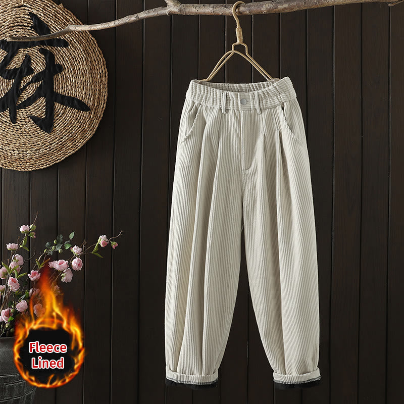 Pantaloni harem invernali da donna in velluto a coste di cotone con vita alta e fodera in pile, con tasche , Buddha Stones - Biancheria - US8-10, UK/AU12-14, EU40-42 (2XL) - image 0