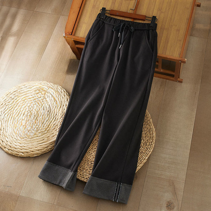 Pantaloni invernali da donna con gamba dritta, elastici in vita, casual e spessi, con tasche , Buddha Stones - Nero - US8-10, UK/AU12-14, EU40-42 (2XL) - image 0