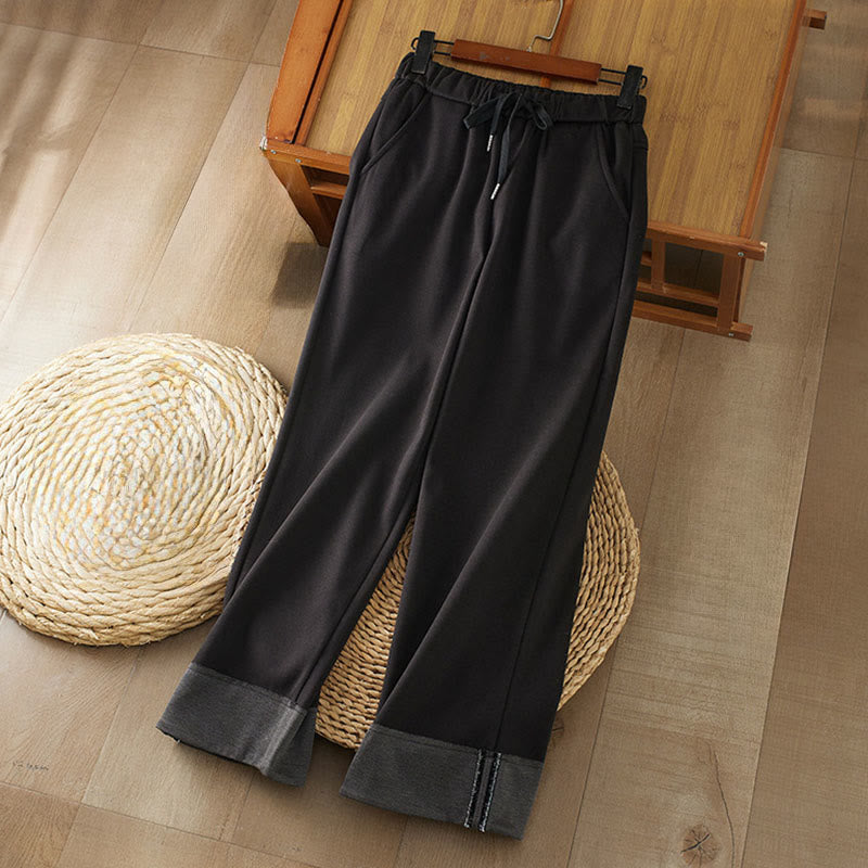 Pantaloni invernali da donna con gamba dritta, elastici in vita, casual e spessi, con tasche , Buddha Stones - Nero - US8-10, UK/AU12-14, EU40-42 (2XL) - image 0