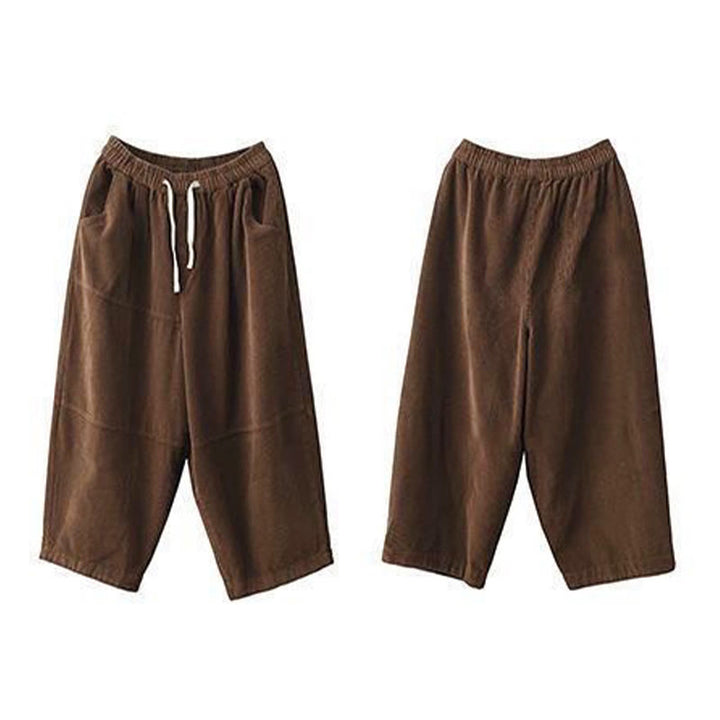 Pantaloni da donna in velluto a coste di cotone con coulisse, foderati in pile termico e tasche Buddha Stones - image 2
