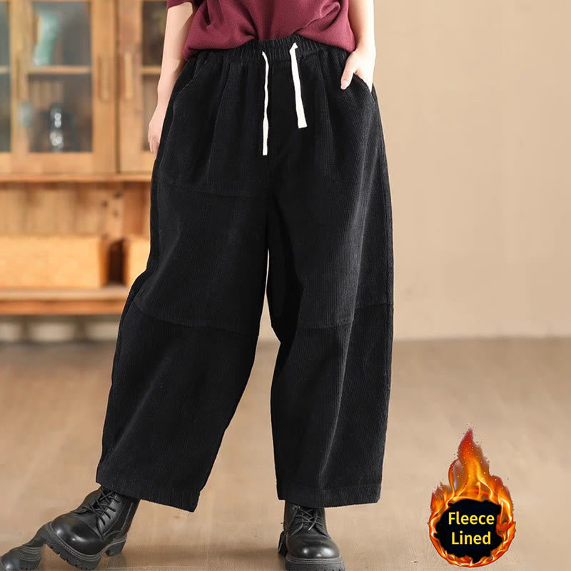 Pantaloni da donna in velluto a coste di cotone con coulisse, foderati in pile termico e tasche Buddha Stones - Nero (foderato in pile) - US14, UK/AU18, EU46 (4XL) - image 7