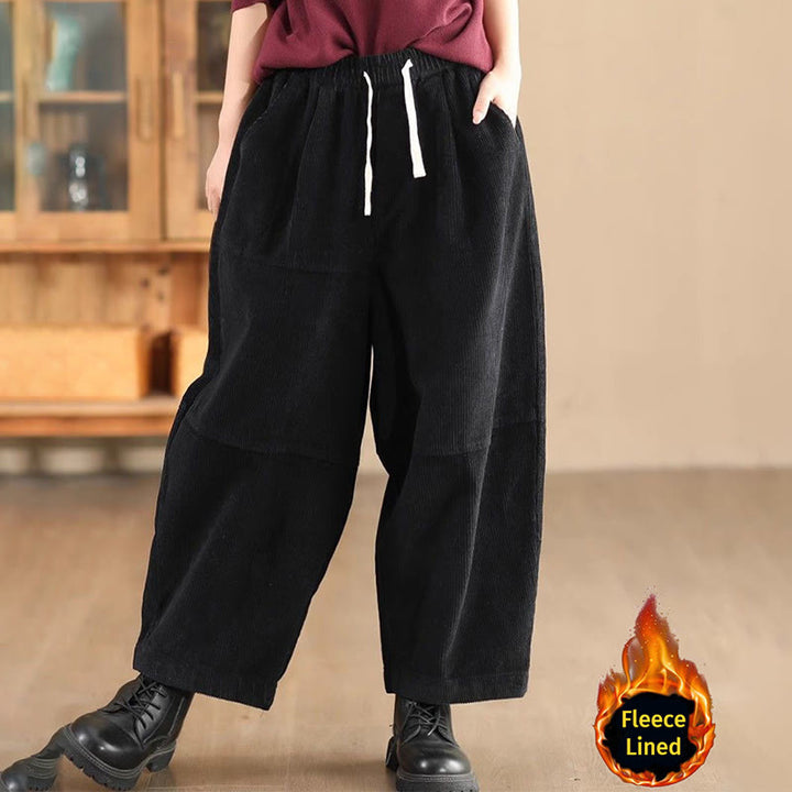 Pantaloni da donna in velluto a coste di cotone con coulisse, foderati in pile termico e tasche Buddha Stones - Nero (foderato in pile) - US14, UK/AU18, EU46 (4XL) - image 7