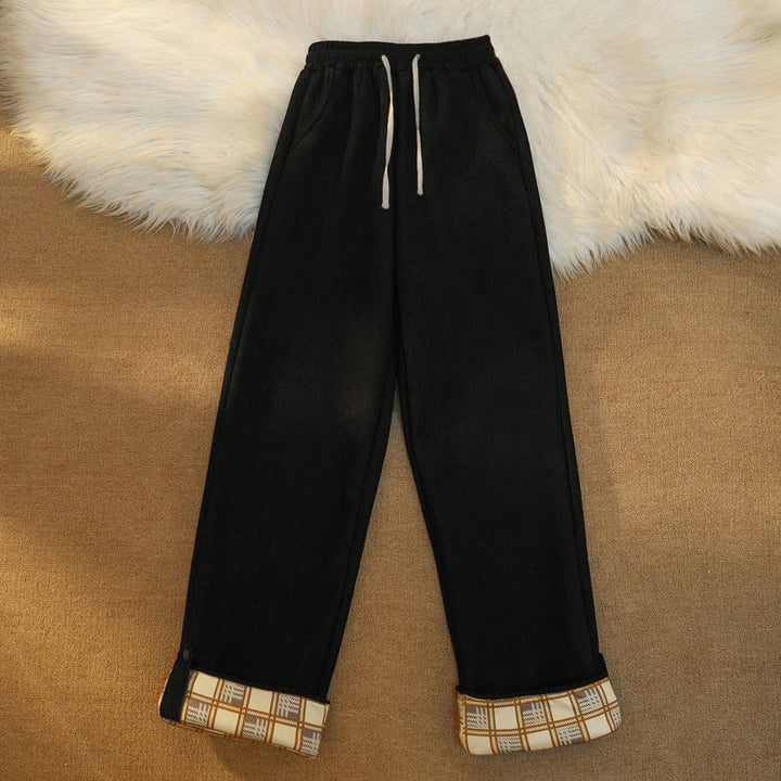 Pantaloni larghi da donna in velluto a coste di cotone patchwork con fodera in pile e tasche Buddha Stones - image 13