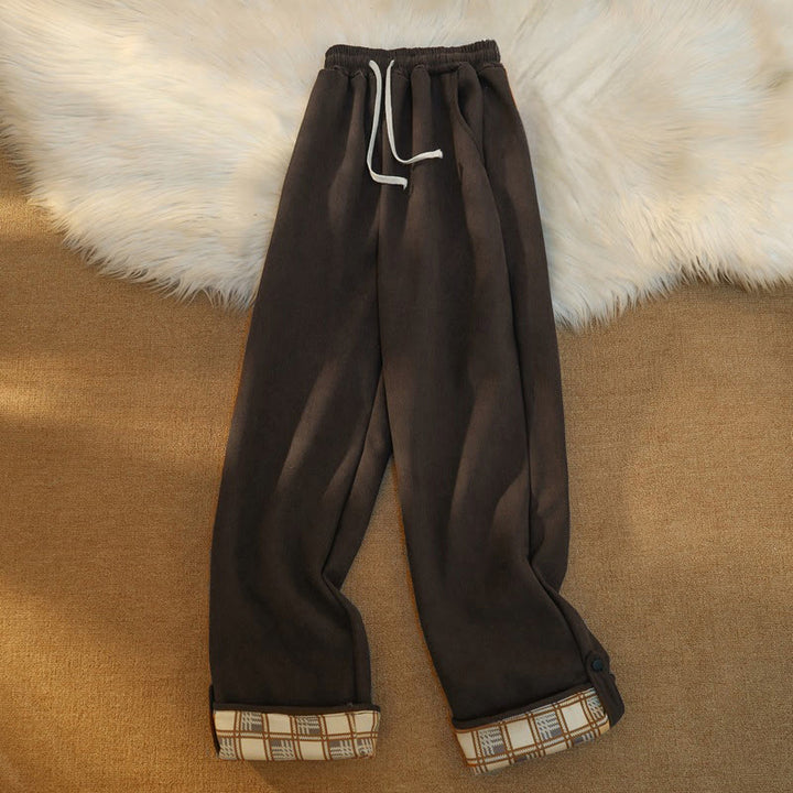 Pantaloni larghi da donna in velluto a coste di cotone patchwork con fodera in pile e tasche Buddha Stones - image 5