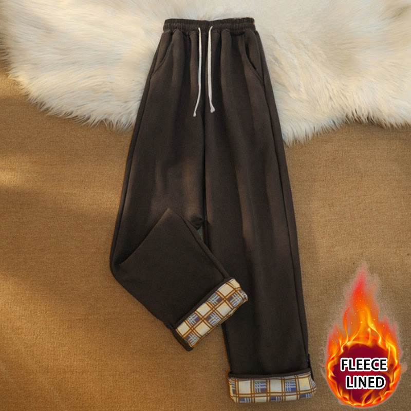 Pantaloni larghi da donna in velluto a coste di cotone patchwork con fodera in pile e tasche Buddha Stones - Marrone sella (foderato in pile) - US18, UK/AU22, EU50 (6XL) - image 0